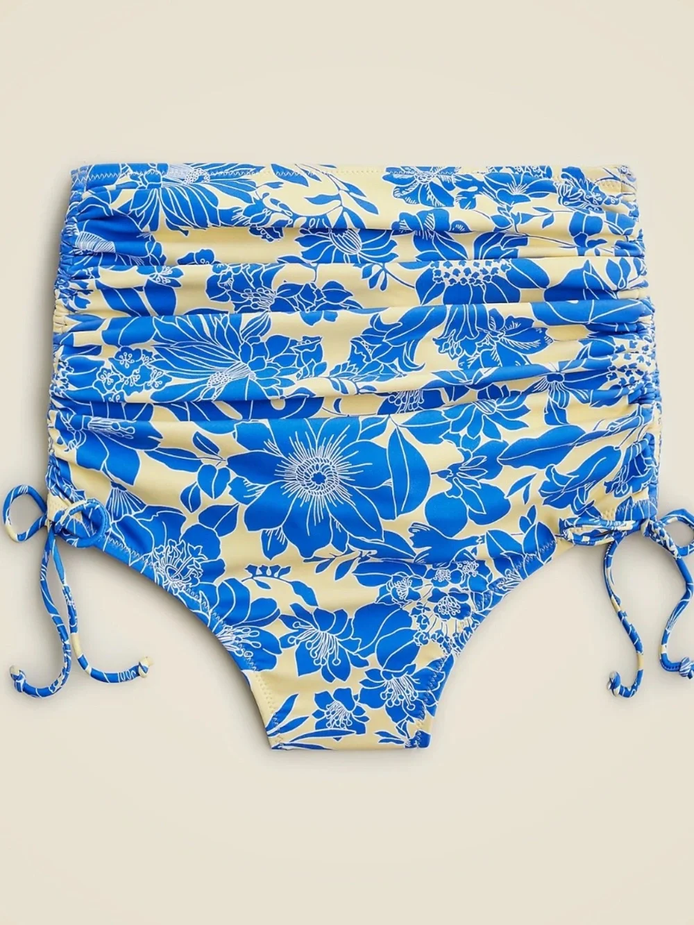NEW J. Crew Ruched High-Rise Bikini Bottom in Blue Floral